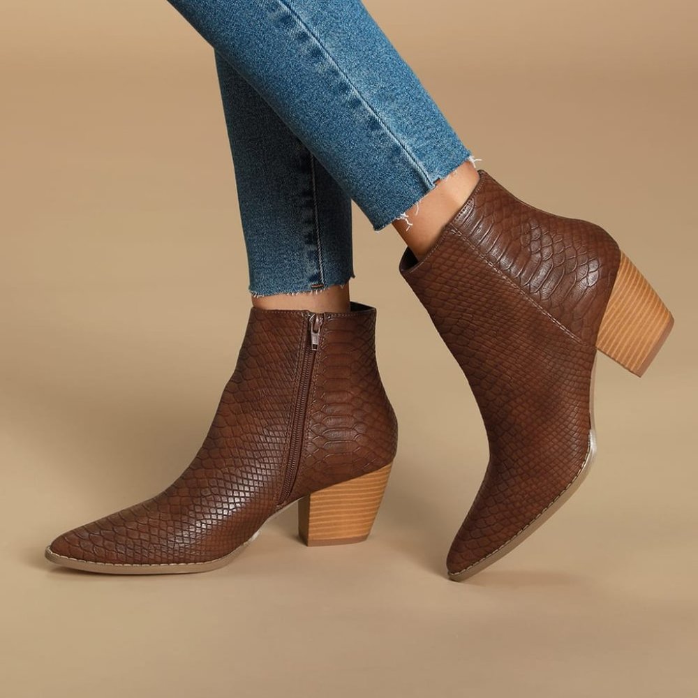 NEW Dark Brown Snake Pointed Toe Ankle Booties!